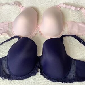 EUC Fit Fully Yours Elise Molded Bra’s sz.38G pink navy lace plus‎